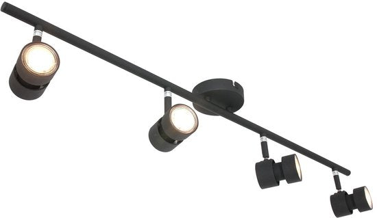 Spot Natasja 7904ZW : spot de plafond noir à 4 lampes en métal avec ampoules GU10 à intensité variable, largeur 90 cm - Steinhauer Design moderne