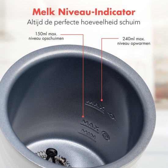 KitchenBrothers Mousseur à lait électrique - 4 en 1 - Fouet à lait - 240 ML - Mousseur à lait pratique - Blanc