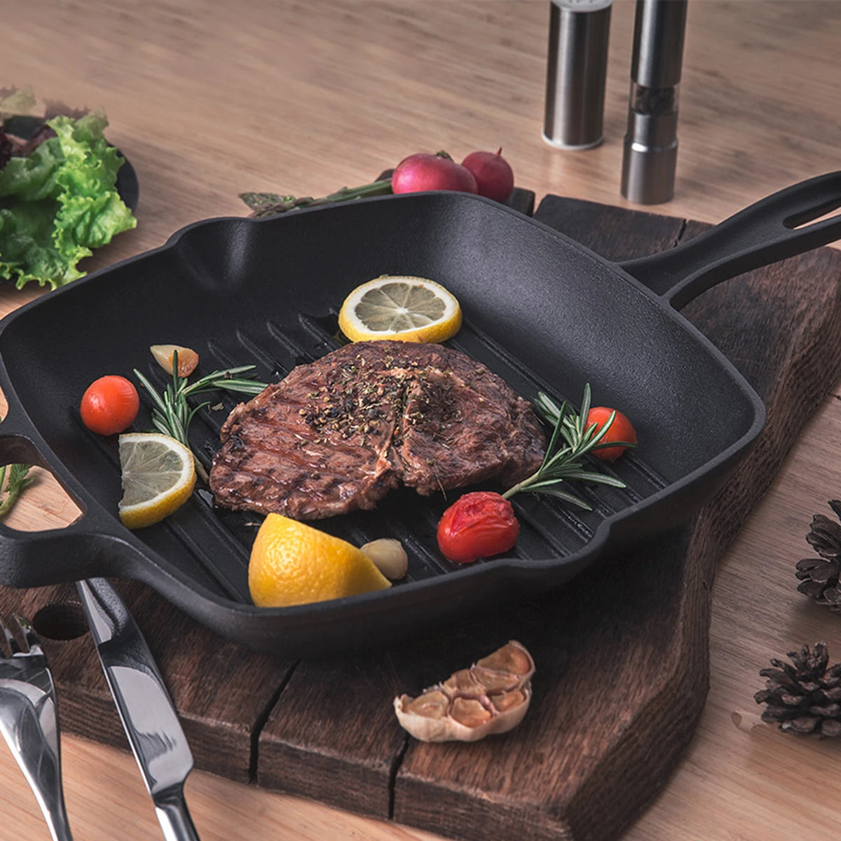 COOKER KING Poêle à griller carrée en fonte 26 cm
