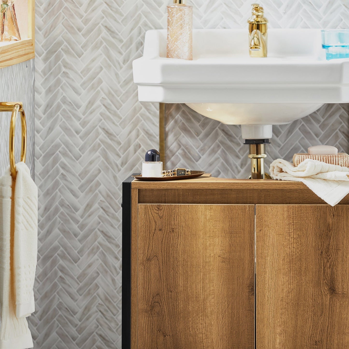 SoBuy Meuble bas pour évier - 60 x 30 x 60 cm - couleur bois