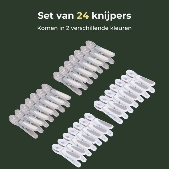 Gandria Pinces à linge 24 pièces - Pinces à linge en plastique - Lot de 24 pinces à linge en plastique - Pinces à linge 10 Kg - Gris/Blanc et Blanc/Gris