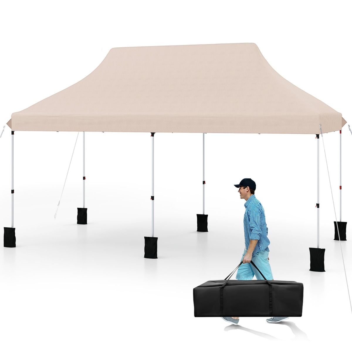 Pavillon de jardin pliable Coast - Tente de fête imperméable - Protection solaire - 300 x 600 cm - Beige