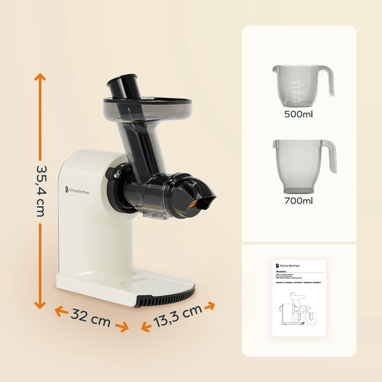 KitchenBrothers Slowjuicer - Compact - Presse-agrumes - Presse-légumes et fruits - 45 mm - 500 ml - Cadeau de fête des mères - Champagne