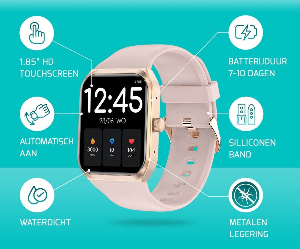 Montre connectée - FITAGE - Cardiofréquencemètre - Montre de sport - Rose