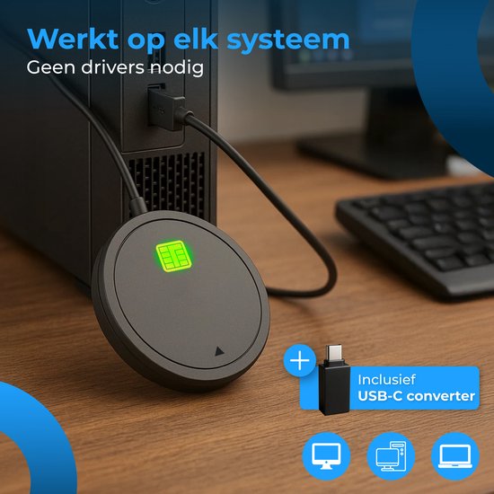 Lecteur de cartes d'identité Nuvance Id - Lecteur eID Belgique - Pour cartes d'identité belges, cartes bancaires et badges d'entreprise - Lecteur de cartes d'identité USB