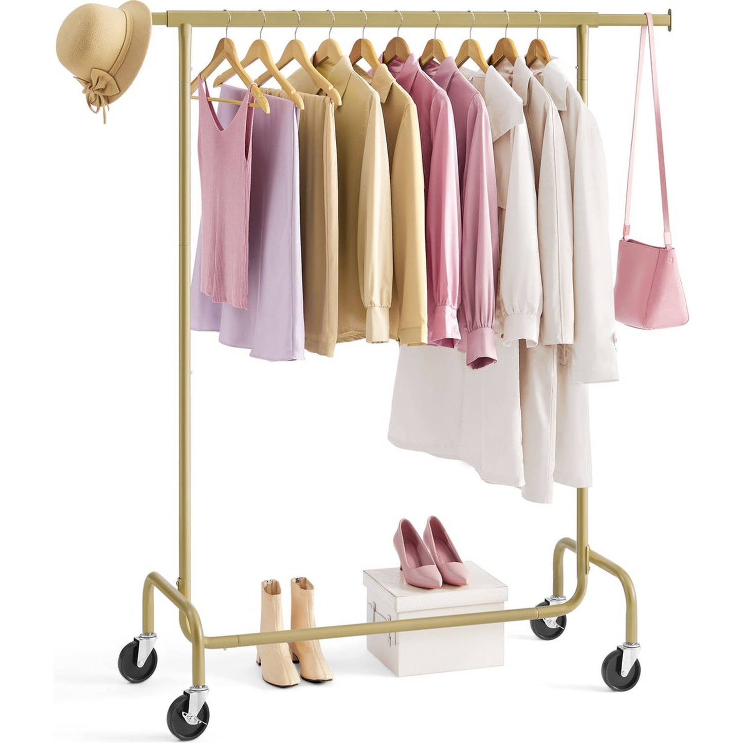 O'DADDY® Porte-vêtements sur roulettes - Capacité jusqu'à 130 kg - acier inoxydable - 45 x 150 x 162,8 cm - Or