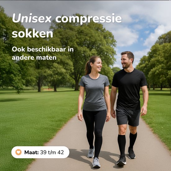 Bas de contention Alyze - 2 paires - taille 39-42 - Bas de contention - Chaussettes de compression pour la course à pied, la randonnée, les voyages en avion - Noir
