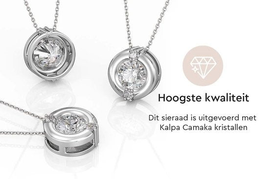 Yolora Collier Femme avec Pendentif Rond - Cristal Kalpa Camaka - Argent - Plaqué Or Blanc 18K - Collier Femme Argent - Bijoux - Boîte Cadeau Luxe - Boîte Cadeau Exclusive - Bel Emballage Cadeau