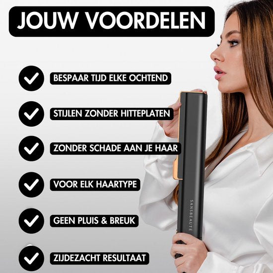 Sansbeauté® Sanstraight Straightener Wet-to-Dry with Travel Pouch - 2 in 1 - Hair Dryer & Straighteners - Coldshot - 80℃ to 140℃ - Hair Straigthener - Hair Straightener - Lisseur Cheveux - Alternative Steam Straightener