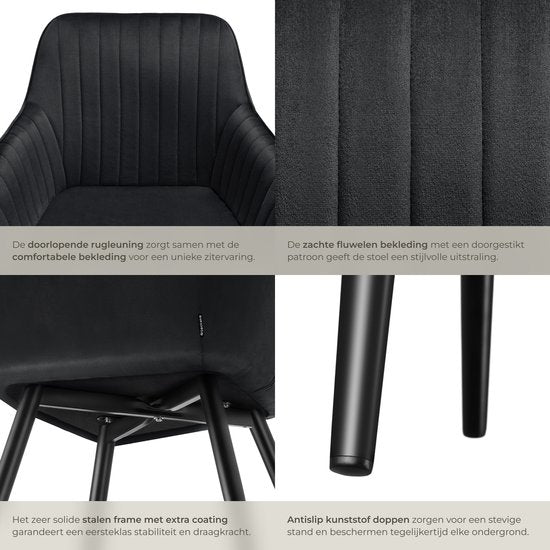 tectake®- Chaise en velours avec motif surpiqué - Chaise de salle à manger moderne - Chaise baquet - Chaise de salon, de salle à manger, de salle de séjour ou de coiffeuse - Couleurs div. - Noir/noir