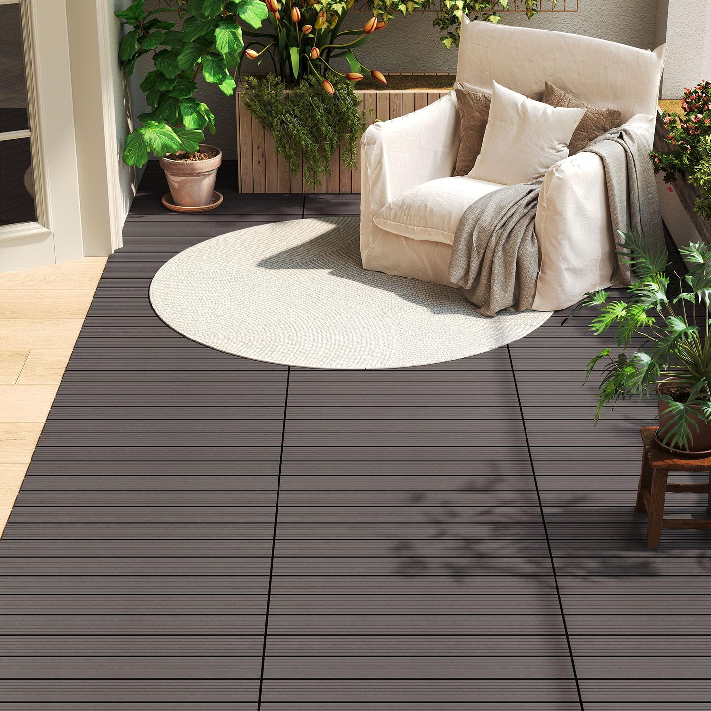 Dalles de terrasse WOLTU en WPC - aspect bois - système d'assemblage par clic - 30 x 60 cm - brun café - 12 pièces (2 m²)
