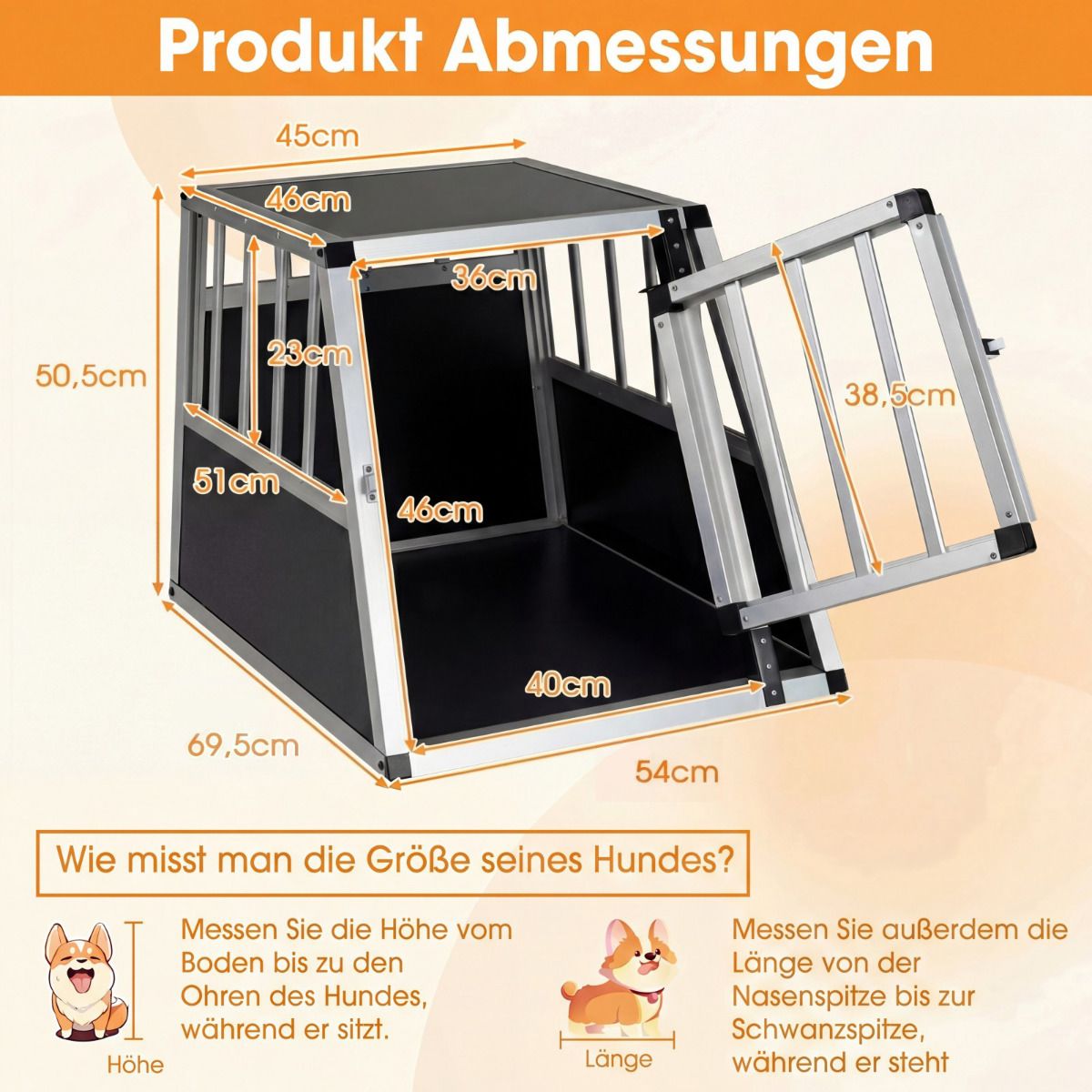 Cage de transport pour animaux Coast - porte verrouillable - cloison amovible - aluminium - 69,5 x 54 x 50,5 cm - argent et noir