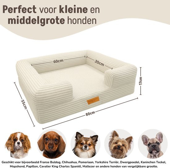 By Cee Cee Panier orthopédique pour chien - Coussin orthopédique pour chien - Lit pour chien - Tissu côtelé - Pour petits chiens - Beige - 80x55