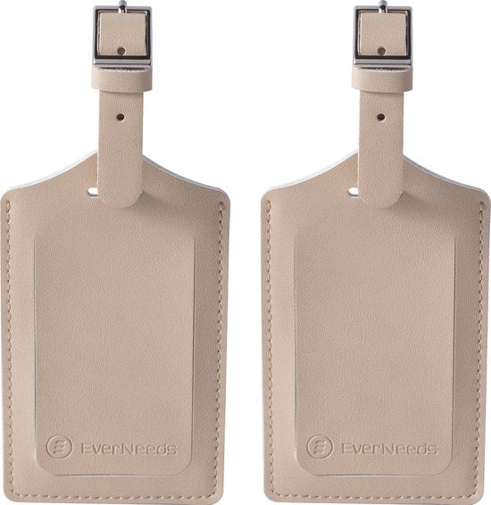 EverNeeds Etiquette de bagage - Etiquette de bagage pour valises - Etiquettes de bagage - Cuir PU - Crème - 2 pièces