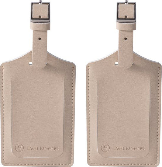 EverNeeds Etiquette de bagage - Etiquette de bagage pour valises - Etiquettes de bagage - Cuir PU - Crème - 2 pièces
