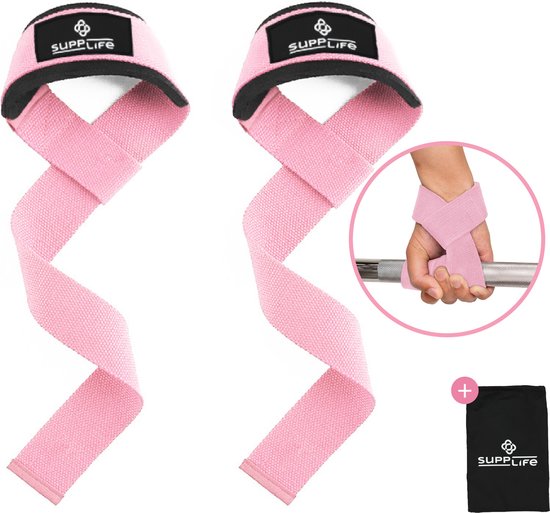 Supplife Lifting Straps - Sangles d'haltérophilie - Salle de sport - Poignées / Crochets de levage - Fitness, Powerlifting, Crossfit et musculation - Entraînement - Sangles pour soulevé de terre - Rose