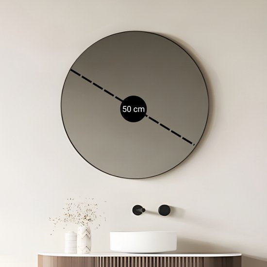 Bayt Miroir de salle de bain - Miroir rond - Miroir mural - Noir - 50ø cm
