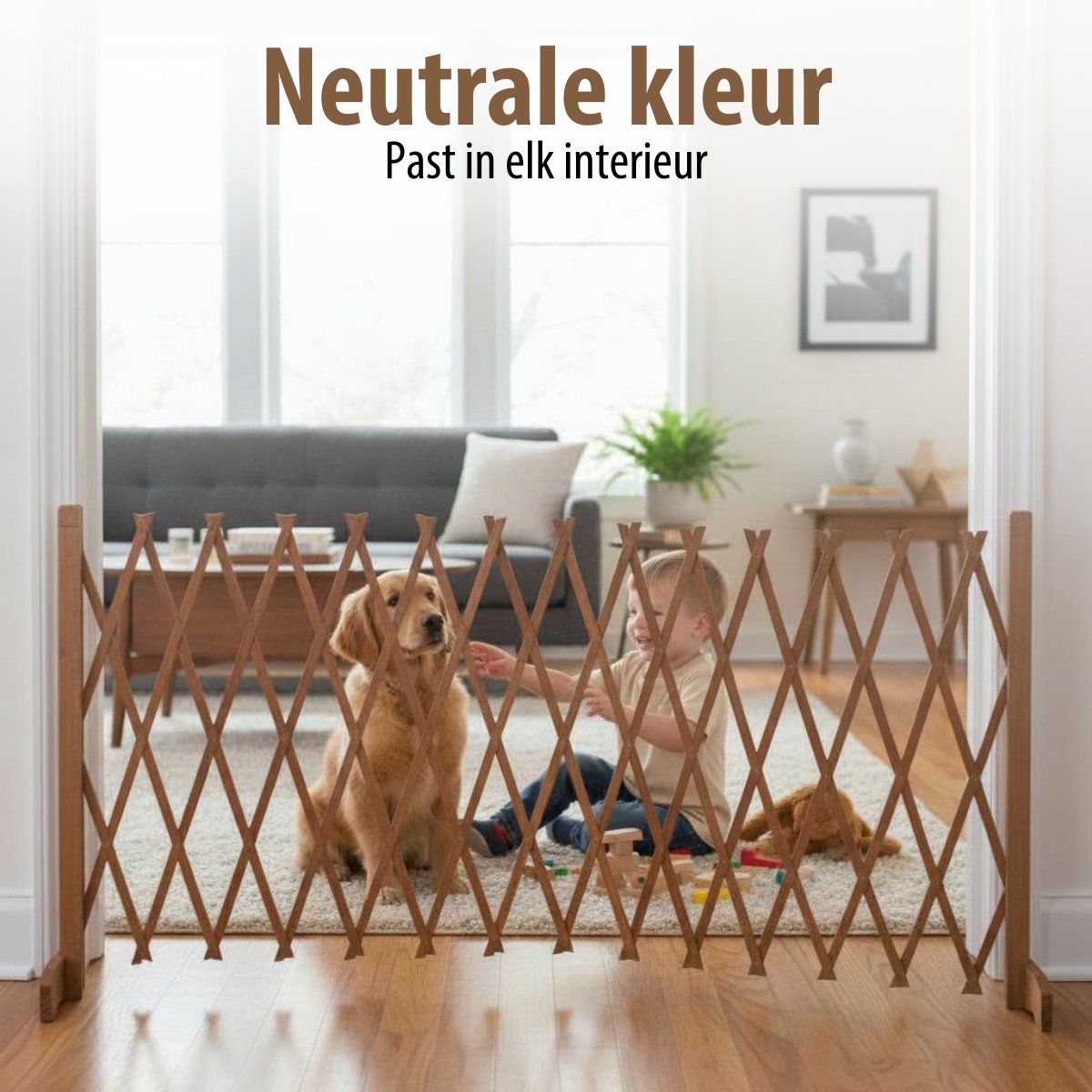 maxxpro - Clôture pour chien extensible - 30 à 117 cm - Bois naturel - Hauteur 90 cm - Pour escalier ou porte - Barrière de sécurité - Compacte et ajustable