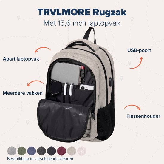 TRVLMORE Sac à dos à vie - Sac à dos avec compartiment pour ordinateur portable de 15,6 pouces - Cartable - Résistant aux éclaboussures - Hommes et femmes - Garçons et filles - 28L - Champagne