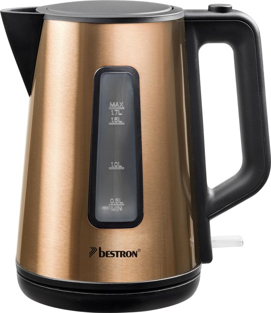 Bouilloire électrique Bestron AWK1000CO - 2 200 W - 1,7 L - Arrêt automatique - Cuivre - Garantie 5 ans