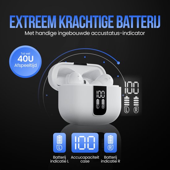 Strex Wireless Earphones - Active Noise Cancelling - LED Display - Wireless Bluetooth Earphones - Ecouteurs sans fil - Bluetooth 5.3 - White