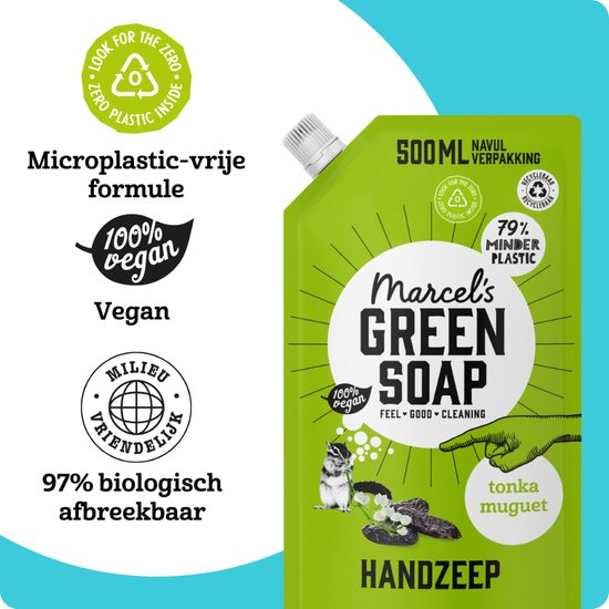 Savon vert de Marcel Recharge de savon à main Tonka & Muguet 6 x 500ml