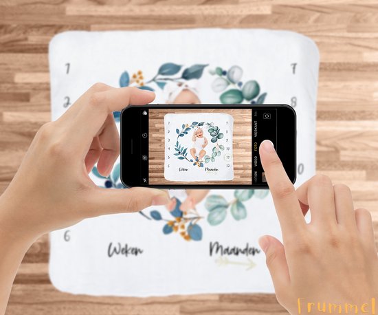 Frummel Milestone blanket 'Leaves' - Milestone blanket - Milestone baby - Baby Gift Boy - Baby Gift Girl - Baby Shower Gift - Baby Gift - Milestone blanket in Dutch - Mother's Day gift - 115 x 115 cm