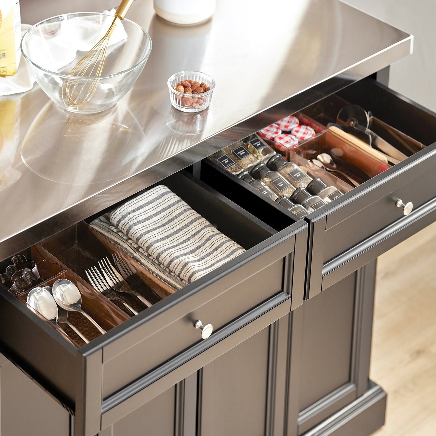 SoBuy - Ilot de cuisine avec plan de travail extensible - 115x92x46-71 cm - Noir
