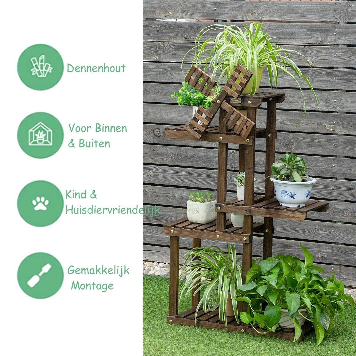Coast étagère à plantes à 5 niveaux étagère à fleurs avec moulin à vent en bois 60 x 25 x 97 cm marron