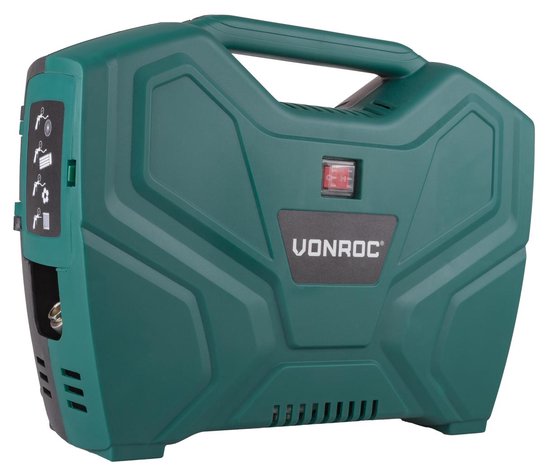 VONROC Compresseur portable - 1100W - 8 bar - sans huile - 180 l/m - 11 accessoires inclus