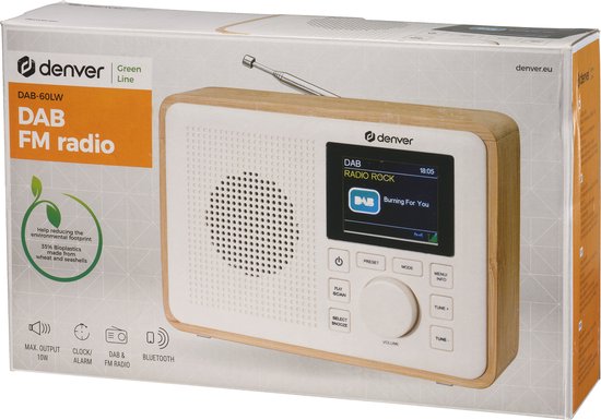 Denver DAB Radio - BIO PLASTIC - Radio rétro - DAB+ / FM Radio - Bluetooth - 40 présélections - DAB60LW