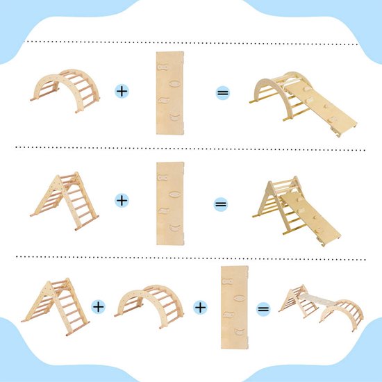 Structure d'escalade 3-en-1 Sunny Charlie en bois naturel – Jouets Montessori – Arceau d'escalade – Triangle d'escalade – FSC Mix