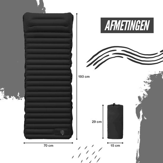 Ever Trex Sleeping Mat Comfort - 193x70x10cm - Pompe intégrée - 1 personne - Matelas de camping - autogonflant - Noir