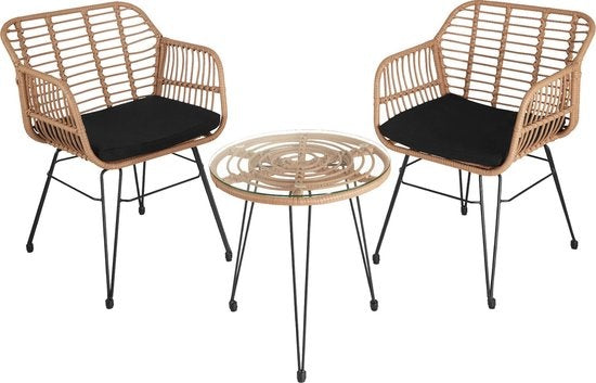 tectake® - Ensemble de sièges en osier pour l'extérieur, meubles pour 2 personnes, 3 pièces. Ensemble bistro, meubles de balcon, ensemble de meubles de jardin avec 2x chaises + table, petit salon résistant aux intempéries pour le jardin, le balcon ou la t