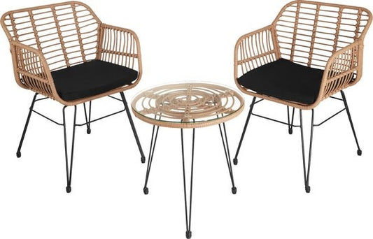 tectake® - Ensemble de sièges en osier pour l'extérieur, meubles pour 2 personnes, 3 pièces. Ensemble bistro, meubles de balcon, ensemble de meubles de jardin avec 2x chaises + table, petit salon résistant aux intempéries pour le jardin, le balcon ou la t