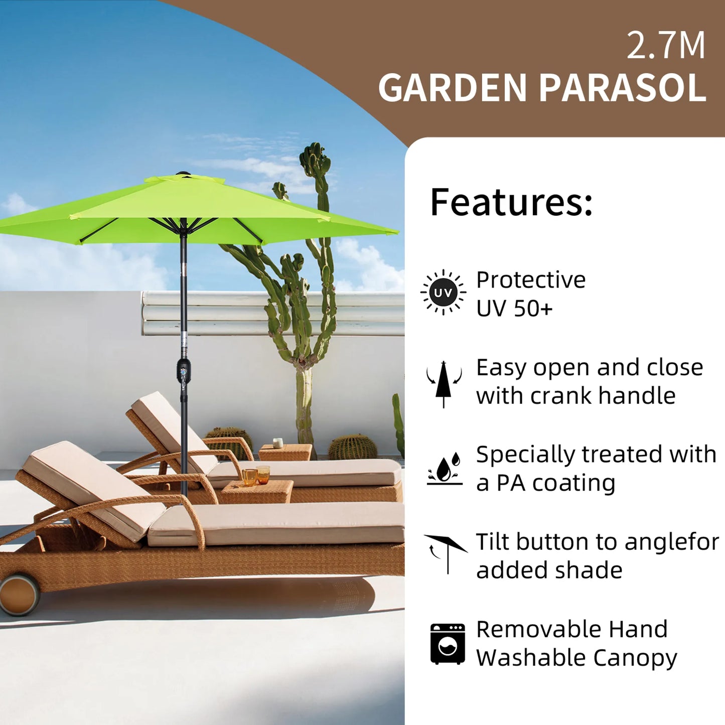 Parasol Angel Living 300 cm - rond - vert - armature en aluminium - toile en polyester 180 g/m² - UV50+