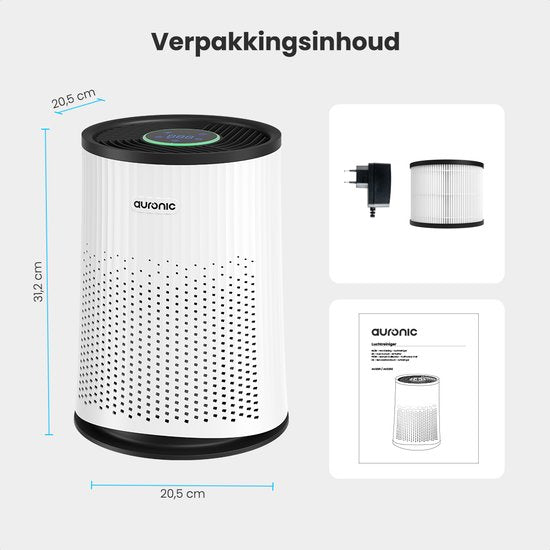 Auronic Air Purifier Compact Pro - Avec filtre HEPA 13 - 150 m³/h - 30 m² - Fonction aromathérapie - 3 niveaux - Purificateur d'air - Blanc