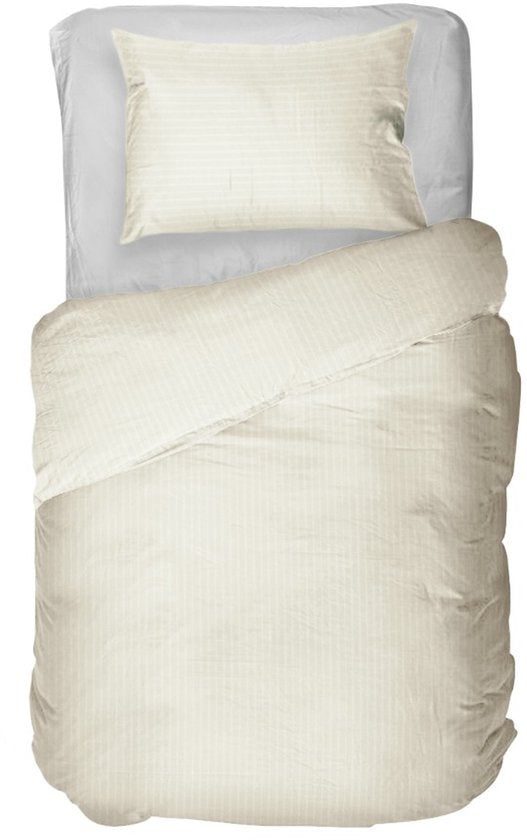 Housse de couette Kayori Elin en satin de coton - 140 x 200-220 cm + 1 taie d'oreiller - Lit simple - Blanc cassé