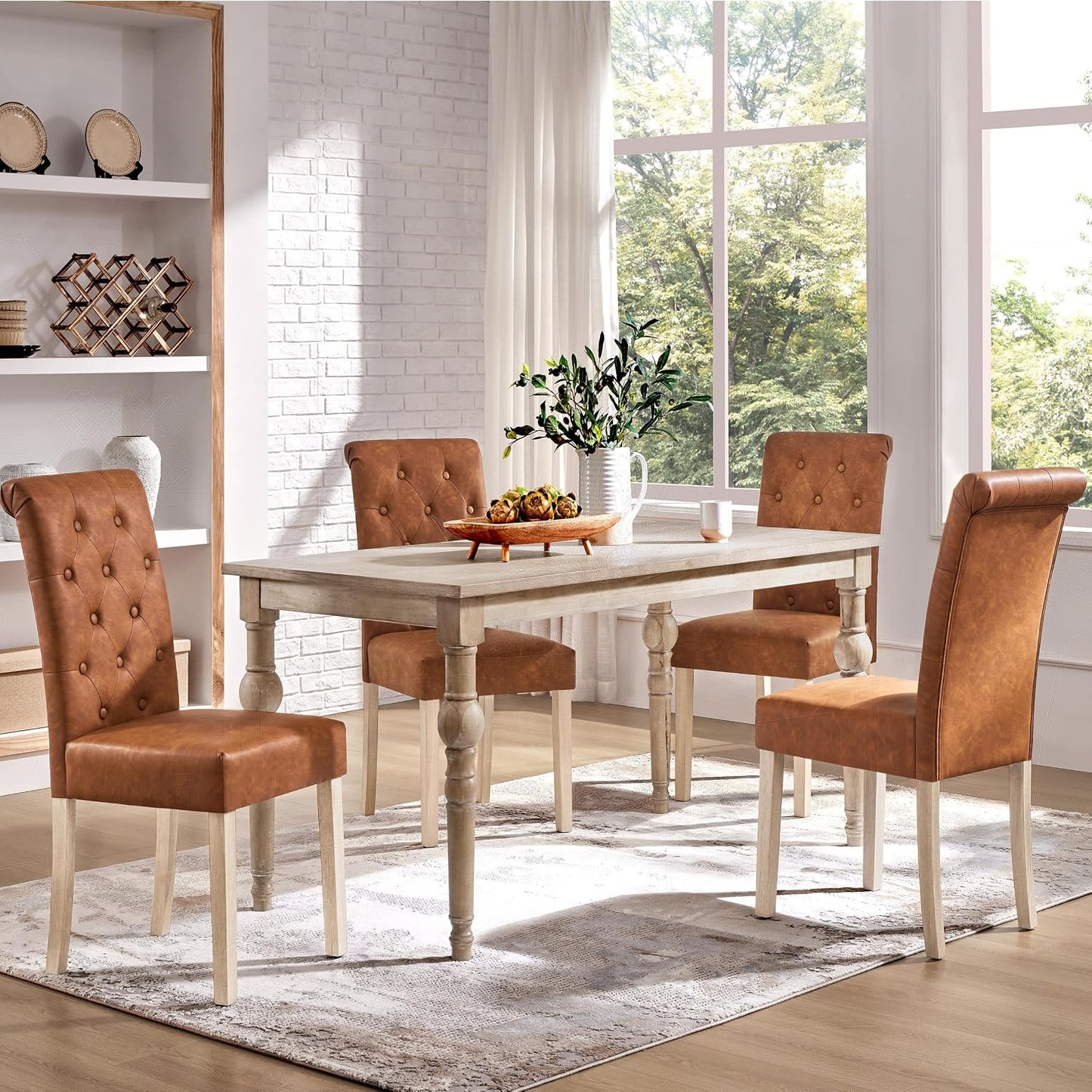 Yaheetech Lot de 2 chaises de salle à manger – Chaises de cuisine rembourrées à dossier haut – 62 x 45,5 x 98,5 cm – Marron