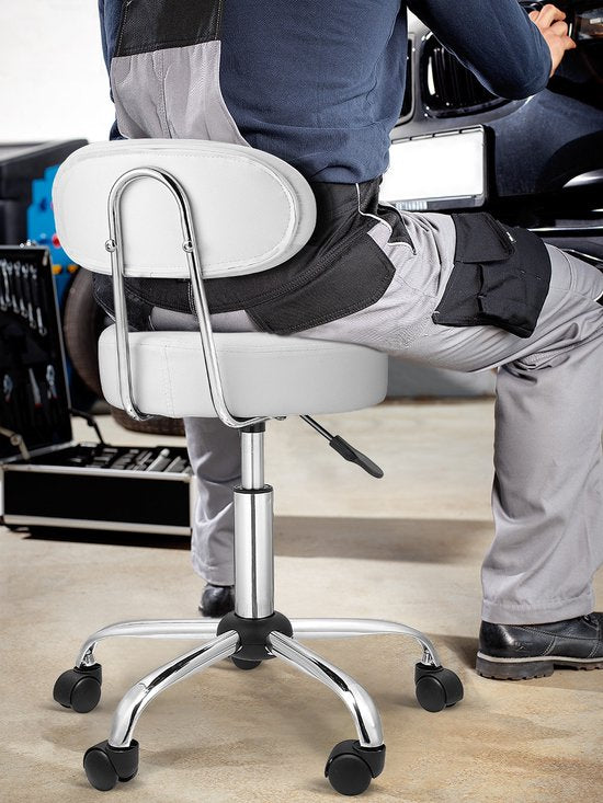 Casaria Tabouret pivotant avec dossier - Réglable en hauteur sur 360° - Blanc