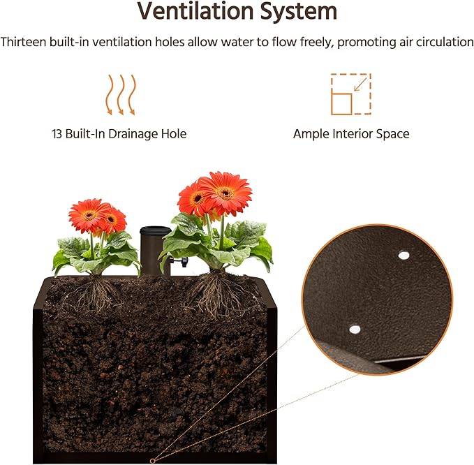 Yaheetech : Pied de parasol mobile à remplir, 330 lbs - Marron - Avec jardinière et roulettes