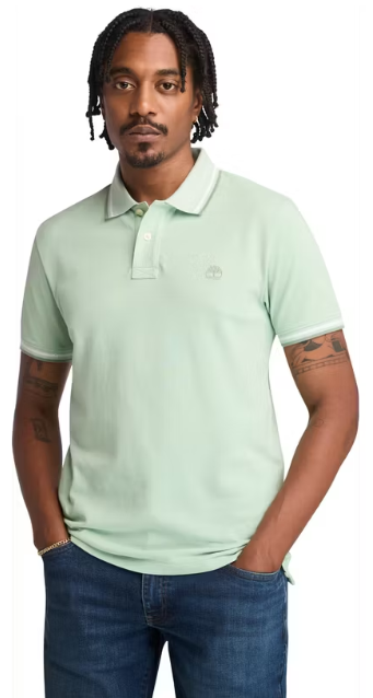 Timberland Oyster River Tipped Collar Polo Men - Cameo Green - Slim Fit - Longueur du dos 70,5 cm - Poids 245 g/m².