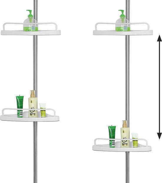 Porte-douche télescopique chromé, réglable de 155 à 320 cm, avec porte-serviettes supplémentaire