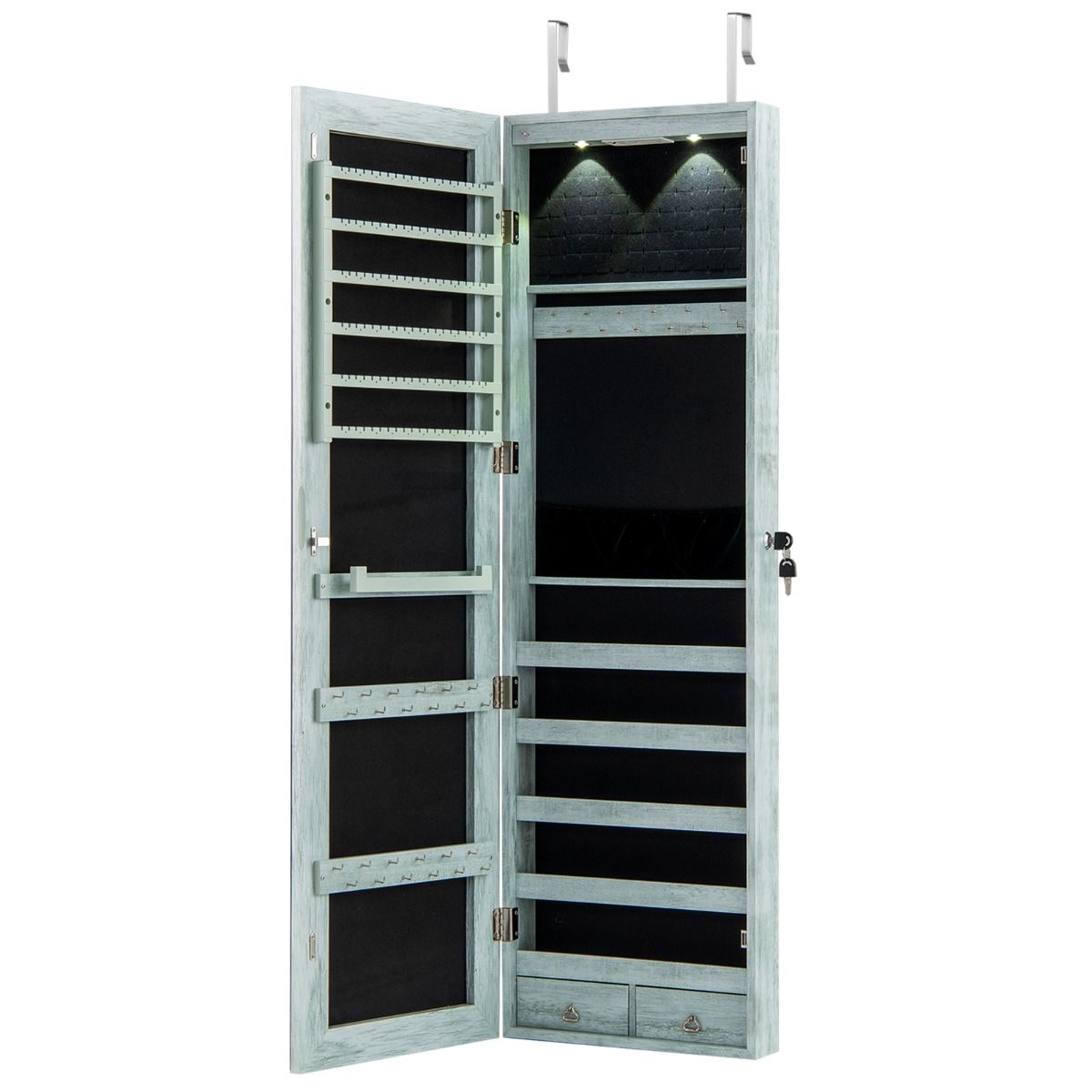 Coiffeuse Coast avec éclairage LED - miroir verrouillable - plateau de maquillage rabattable - vert - 120 x 35,5 x 10 cm
