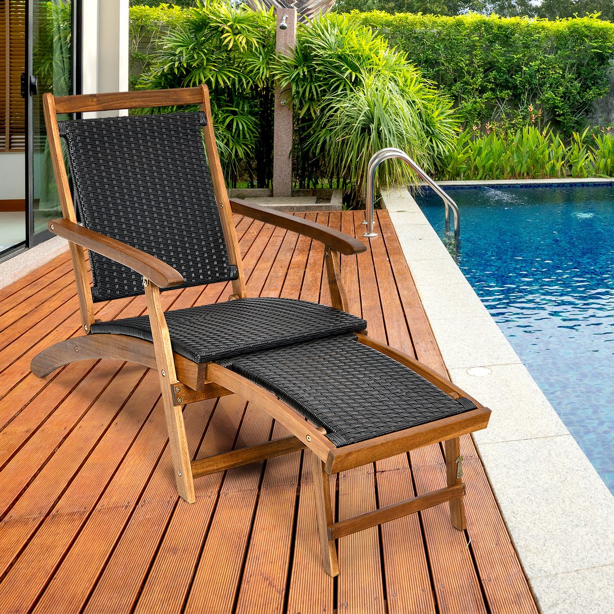 Chaise longue de jardin pliable Coast - Dossier ergonomique - Repose-pieds extensible - Mélange de marron et de rouge-brun