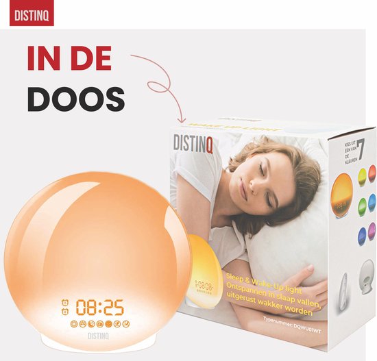DistinQ Wake-Up Light - Radio-réveil avec double heure de réveil - Aide au sommeil avec connexion USB