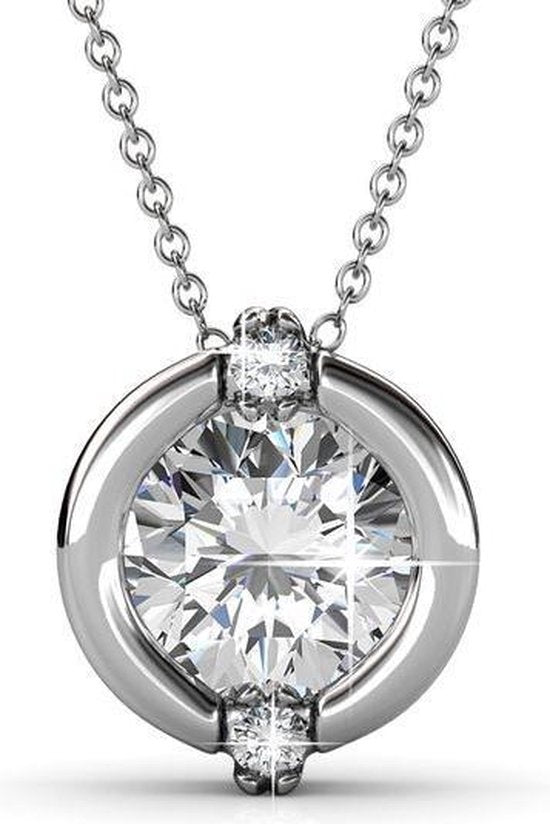 Yolora Collier Femme avec Pendentif Rond - Cristal Kalpa Camaka - Argent - Plaqué Or Blanc 18K - Collier Femme Argent - Bijoux - Boîte Cadeau Luxe - Boîte Cadeau Exclusive - Bel Emballage Cadeau