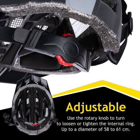 Dunlop Bicycle Helmet - Casque VTT - Taille L - Ajustable 58-61cm - Eclairage LED - Noir
