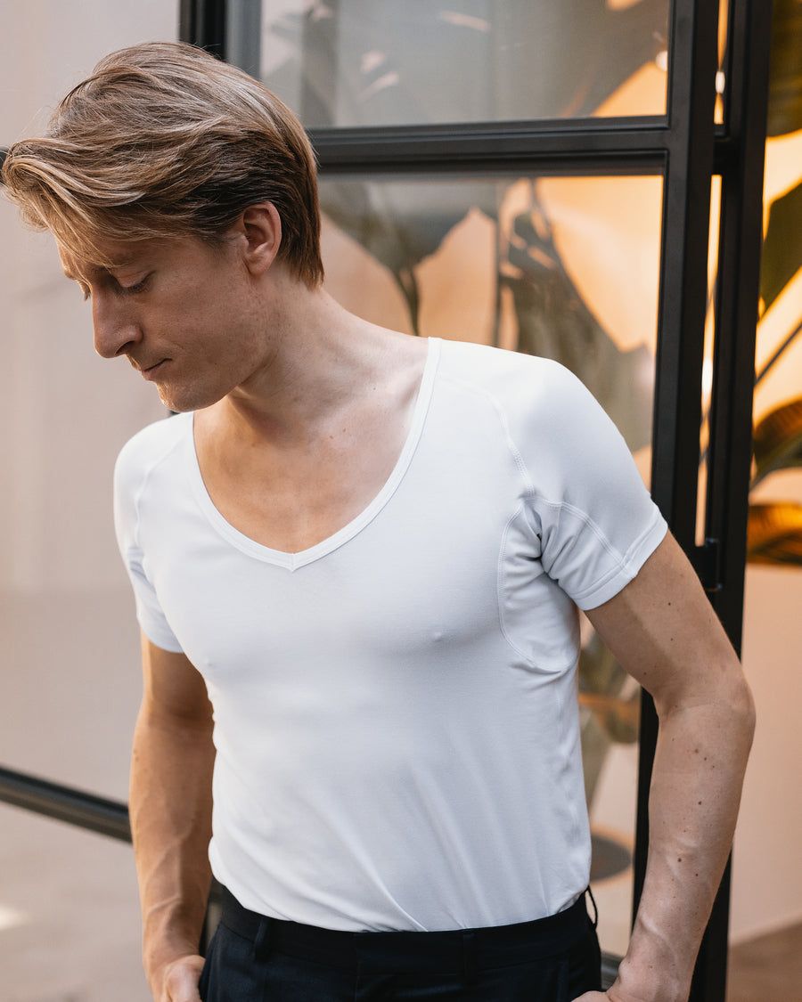 T-shirt anti-transpiration Fibershirts à col en V profond - Blanc - M - Homme