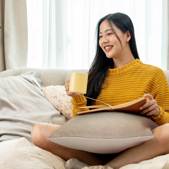 Auronic Heat Pillow - Sherpa Fleece - 45x60 - Sans fil - Rechargeable - Oreiller électrique - Infrarouge - Beige